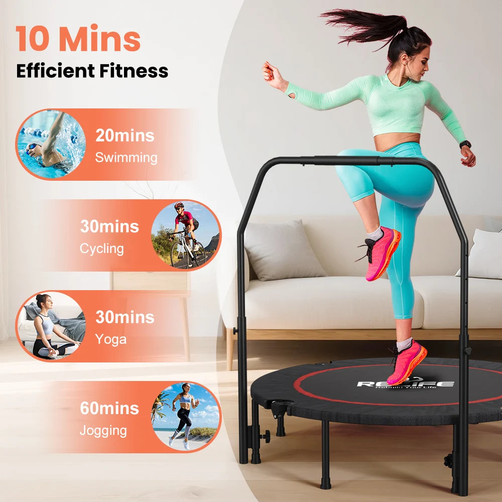 Relife Foldable Mini Trampoline For Home Fitness Adjustable Handle