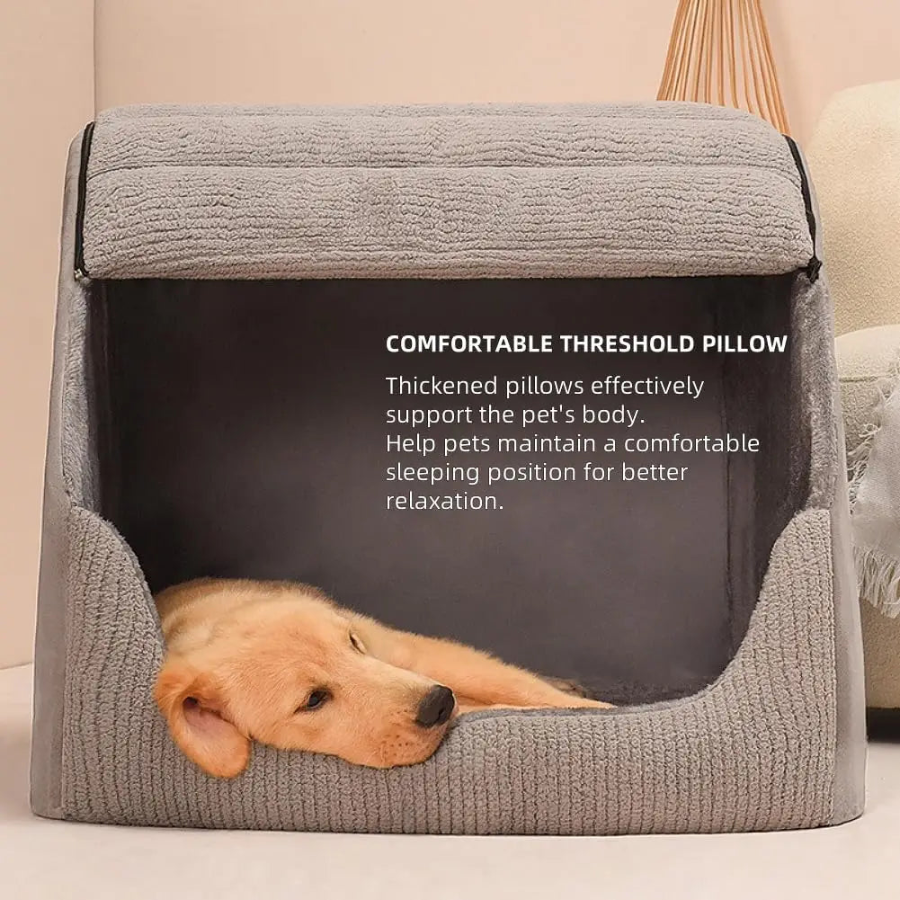 Extra Large Dog Bed House, 30D Memory Sponge, Cozy Indoor Plush Cave Crate with Non-Slip Bottom for Medium Large Dogs (Grey, M)