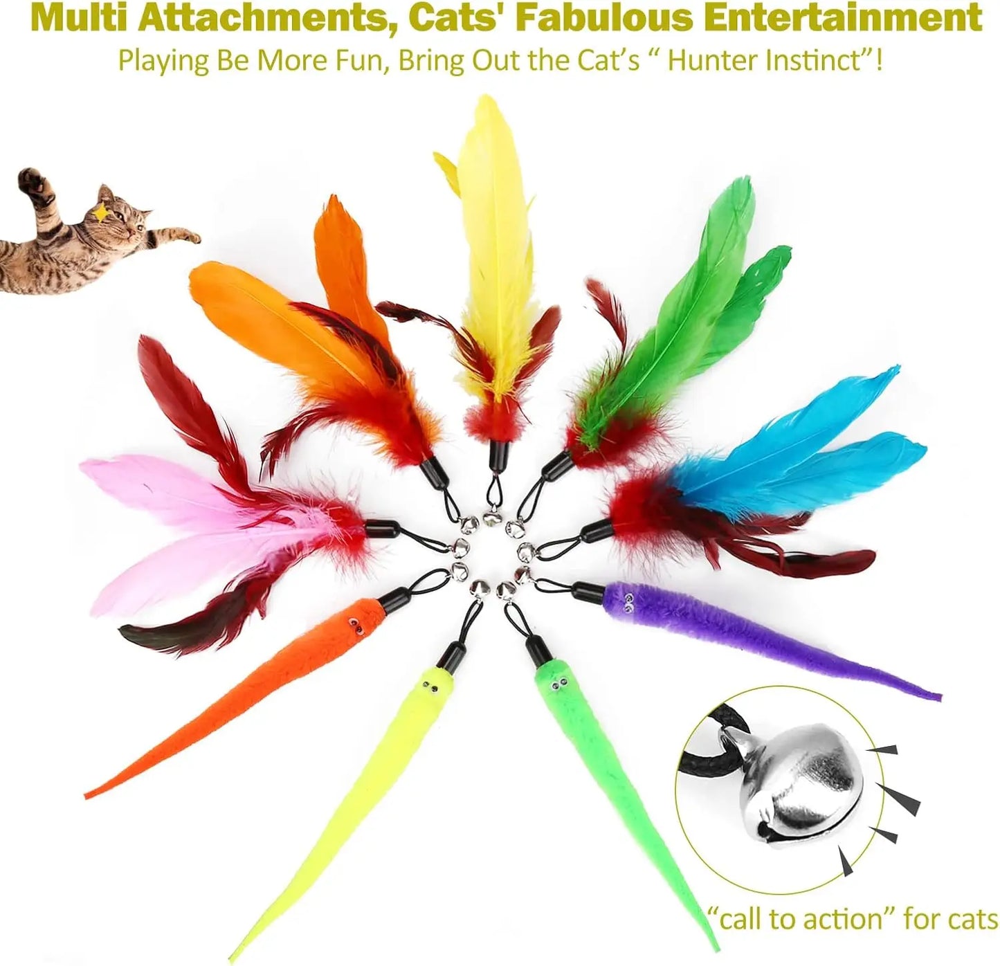 Interactive Wand Cat Toy Set With Feather Refills Pack