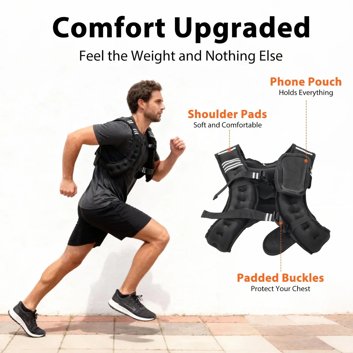 12lb 16lb Weighted Vest With Adjustable Straps And Reflective Stripe