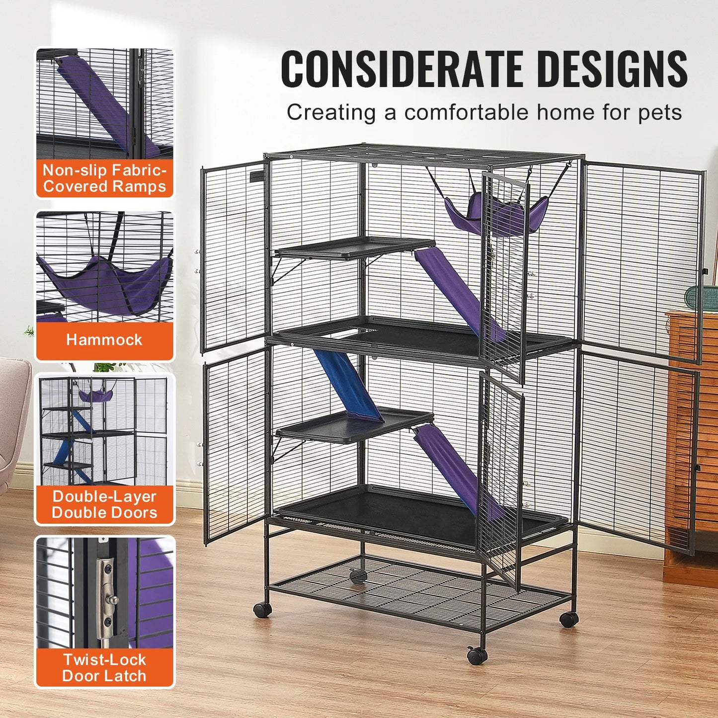 SucceBuy Ferret Cage 4-Tier Rolling Metal Cage for Small Animals