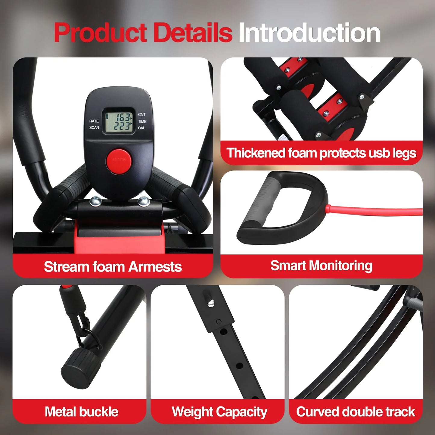 Abdominal Curling Exercise Machine With Adjustable Dual Track Trainer