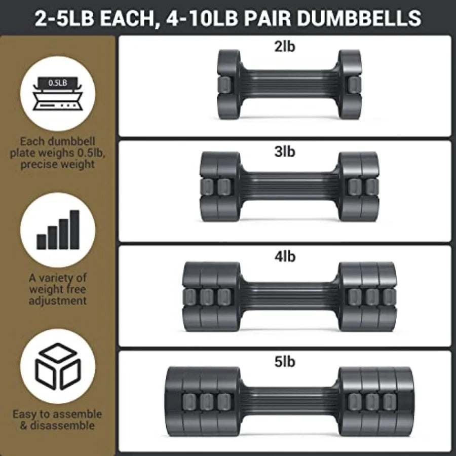 Adjustable Dumbbell Set 2-5 Lb Free Weights For Home Gym