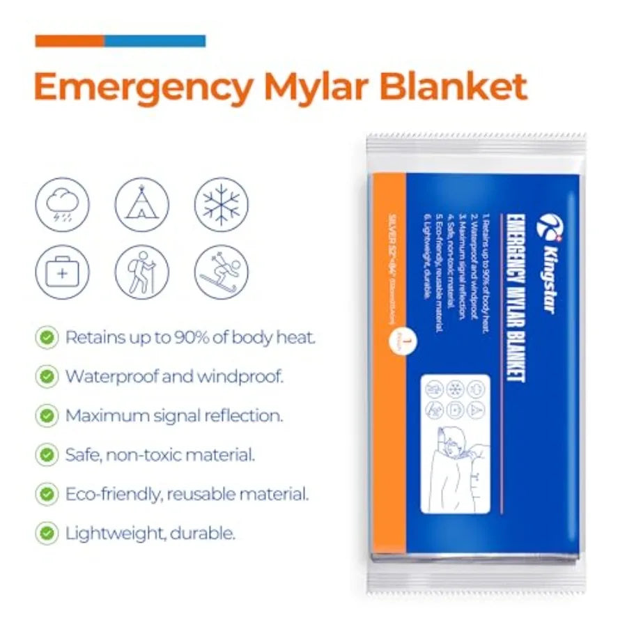 Emergency Blankets 120 Packs 84 L x 52 W Survival Gear for Family Homeless Emergency Warmth Bulk Reusable Mylar Thermal Blanket