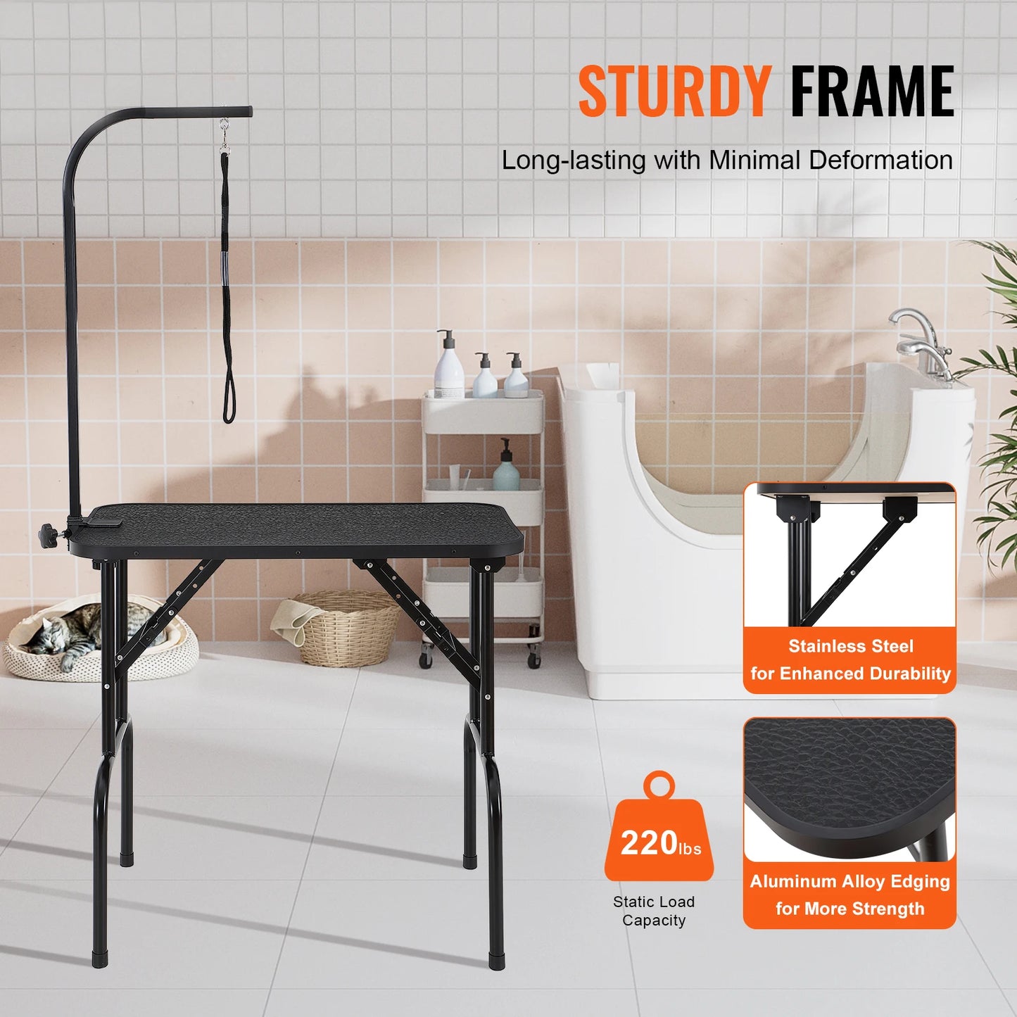 SucceBuy Dual Arm Pet Grooming Table With Foldable Dog Stand