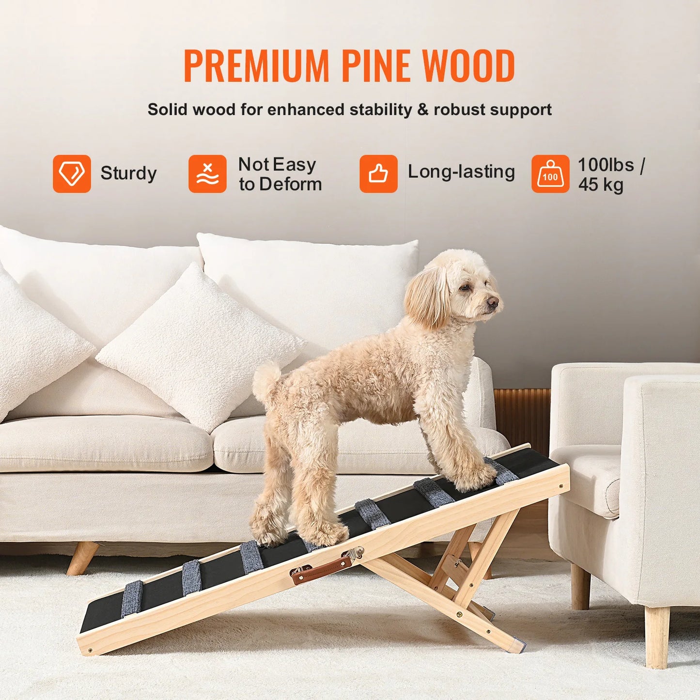 SucceBuy Folding Dog Ramp Adjustable Height Anti Slip Wooden Pet Ramp