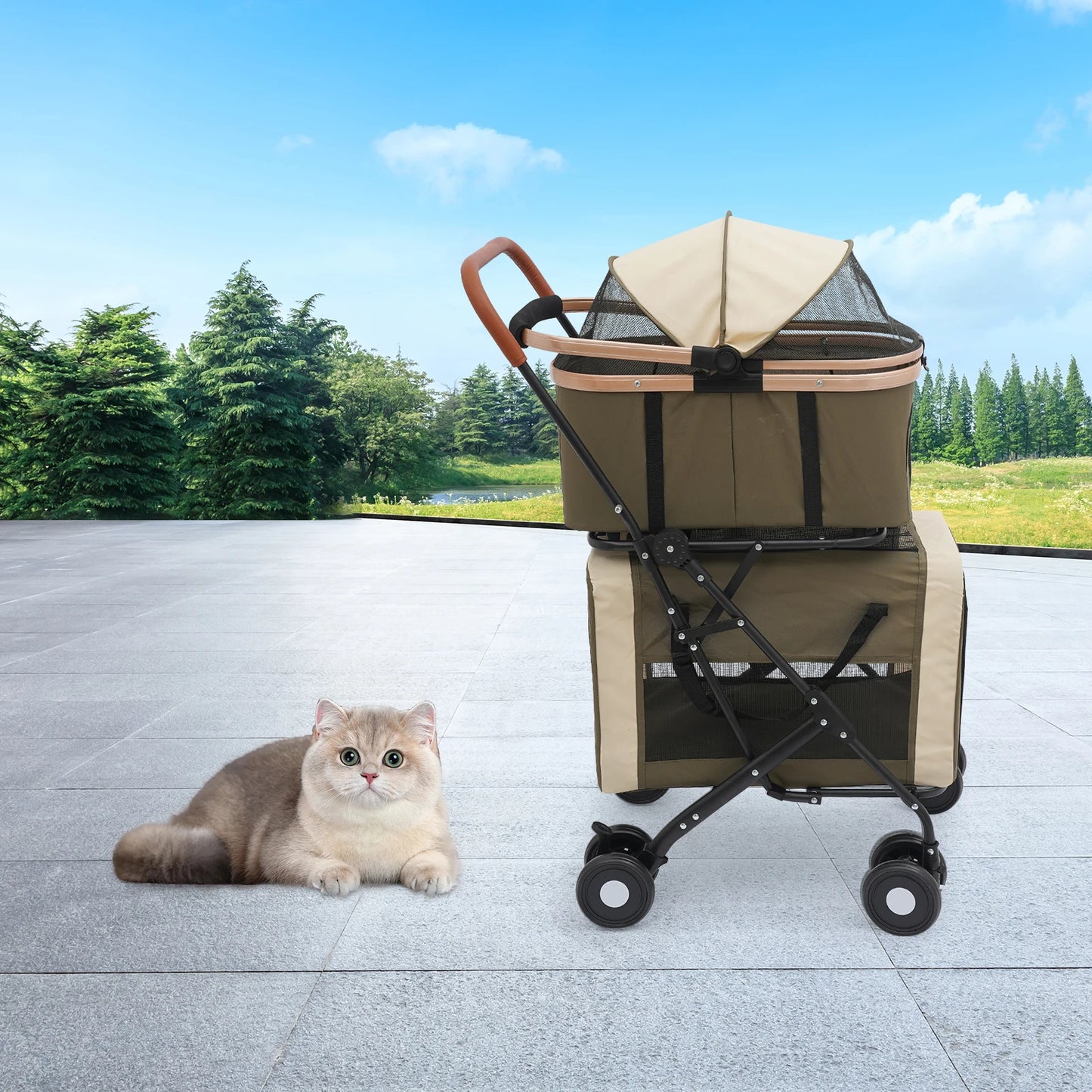 Bymaocar Foldable Pet Stroller for Cats and Dogs