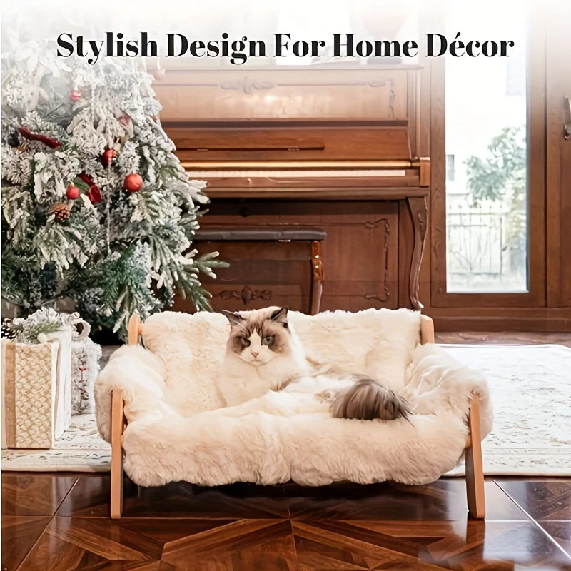 Elevated Solid Wood Pet Couch Bed Cat and Dog Sofa