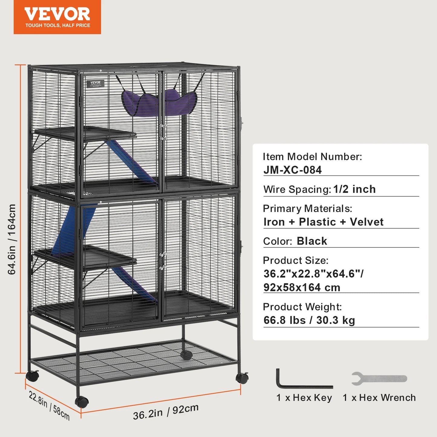 SucceBuy Ferret Cage 4-Tier Rolling Metal Cage for Small Animals