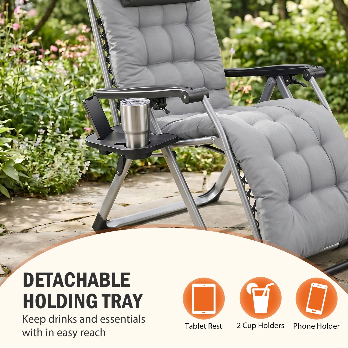 JHK Zero Gravity Reclining Camping Lounge Chair With Cup Tray
