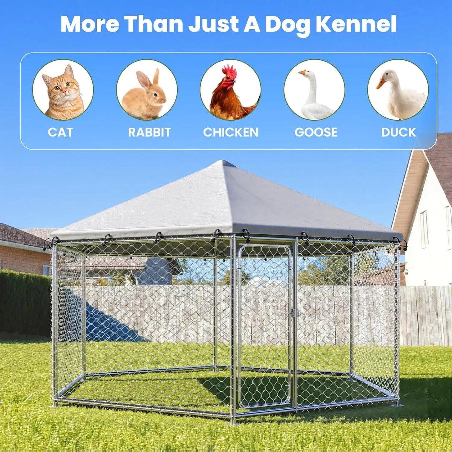12.5'x12.5' Outdoor Dog Kennel with Roof, Heavy Duty Dog Enclosure for Run Exercise Yard, Galvanized