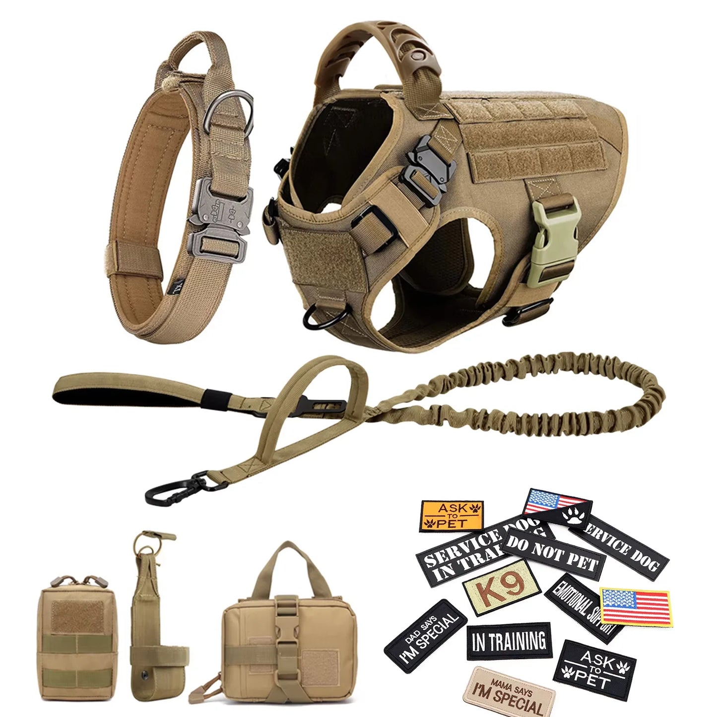 Military Dog Harness Vest Set For Malinois Training Tactical Accessories