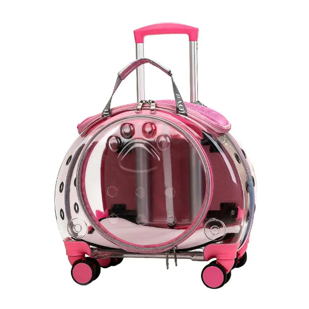 Pet Trolley Carrier Backpack With Clear Ventilation Holes Silent Wheels