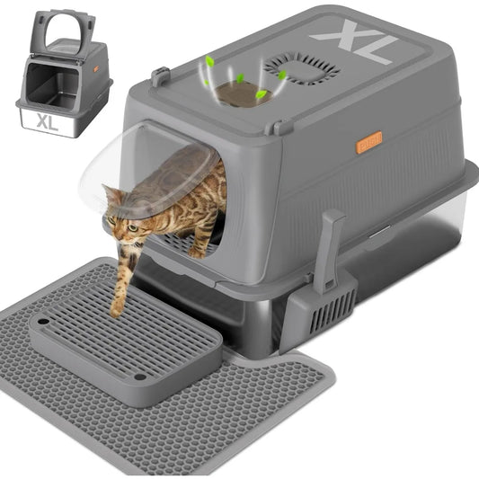 XIUWO Enclosed Stainless Steel Litter Box With Lid And Mat