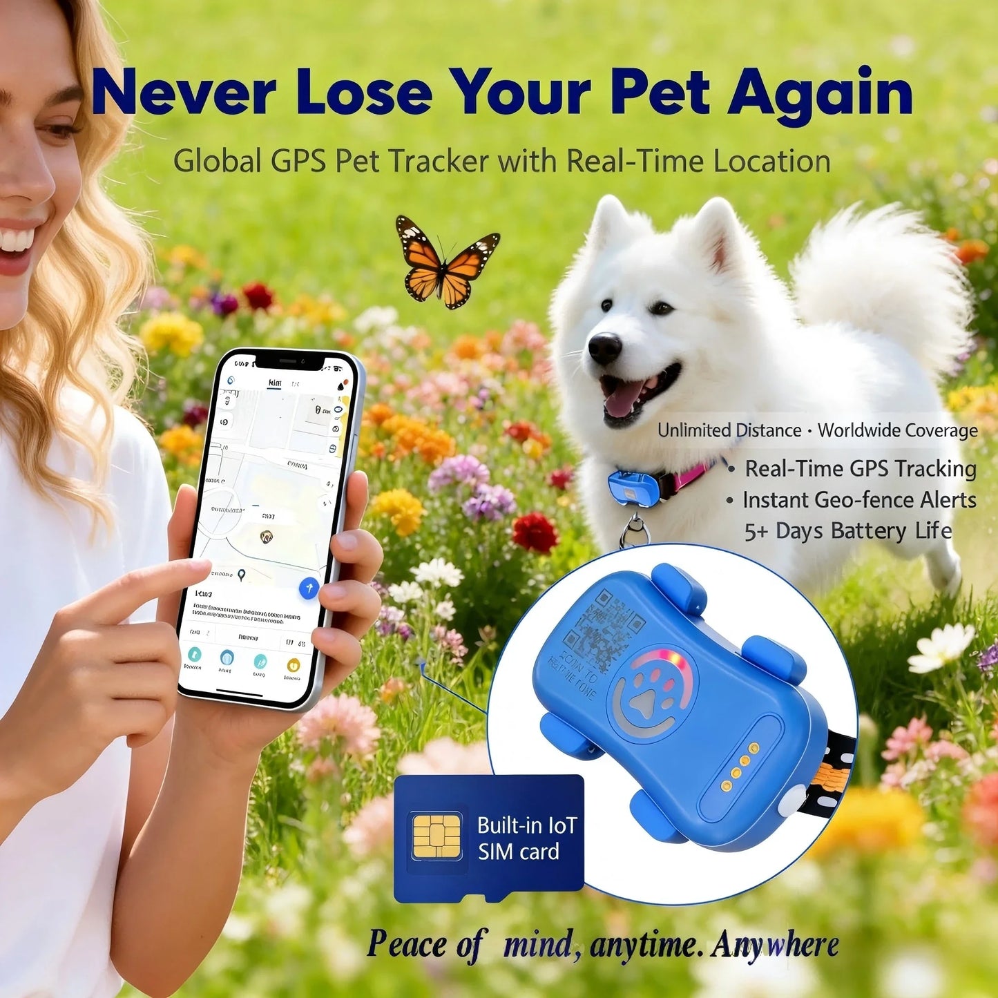 WANWAYTECH GPS Pet Tracker With Unlimited Distance Locator