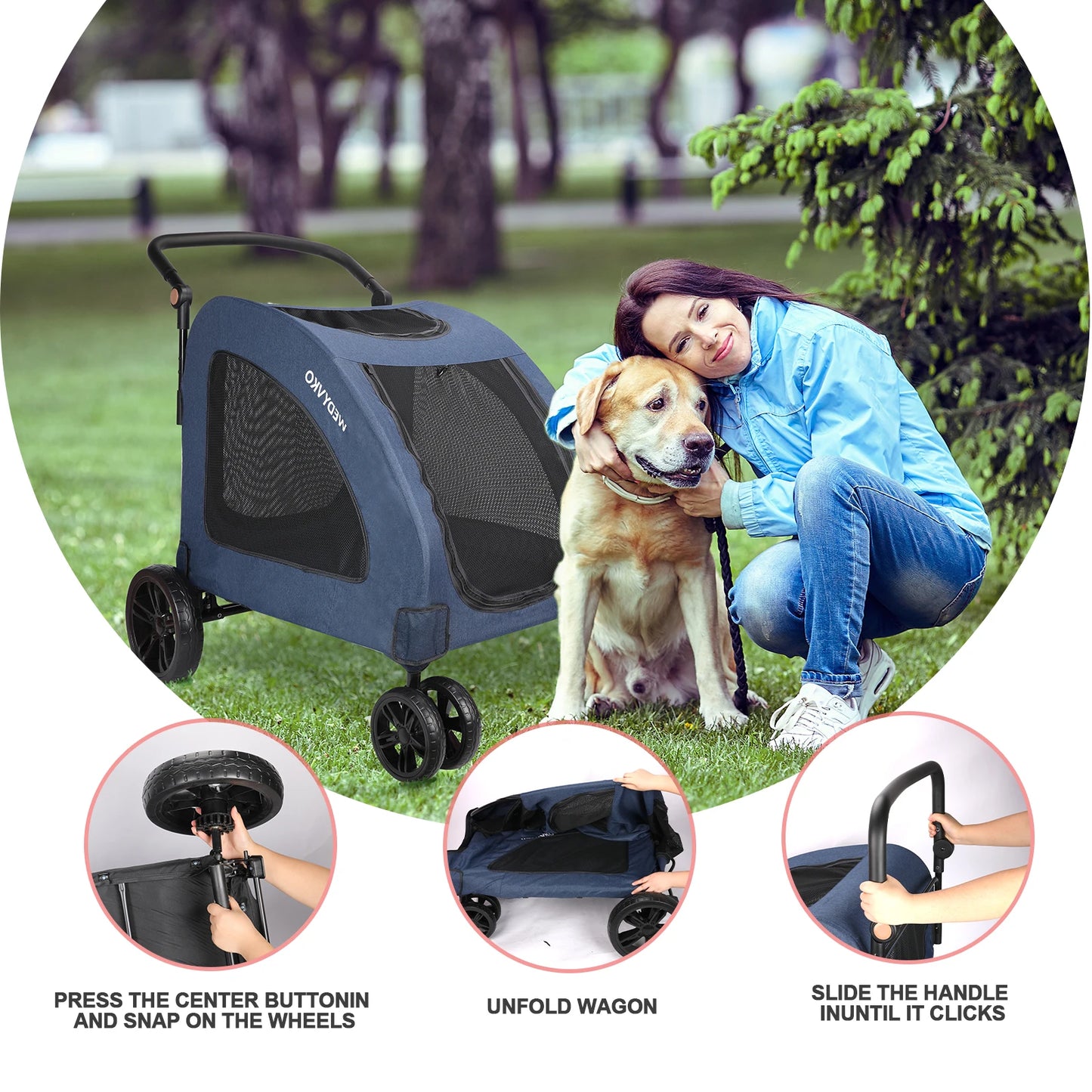 Heavy Duty Dog Stroller Foldable Wagon With Front Doors