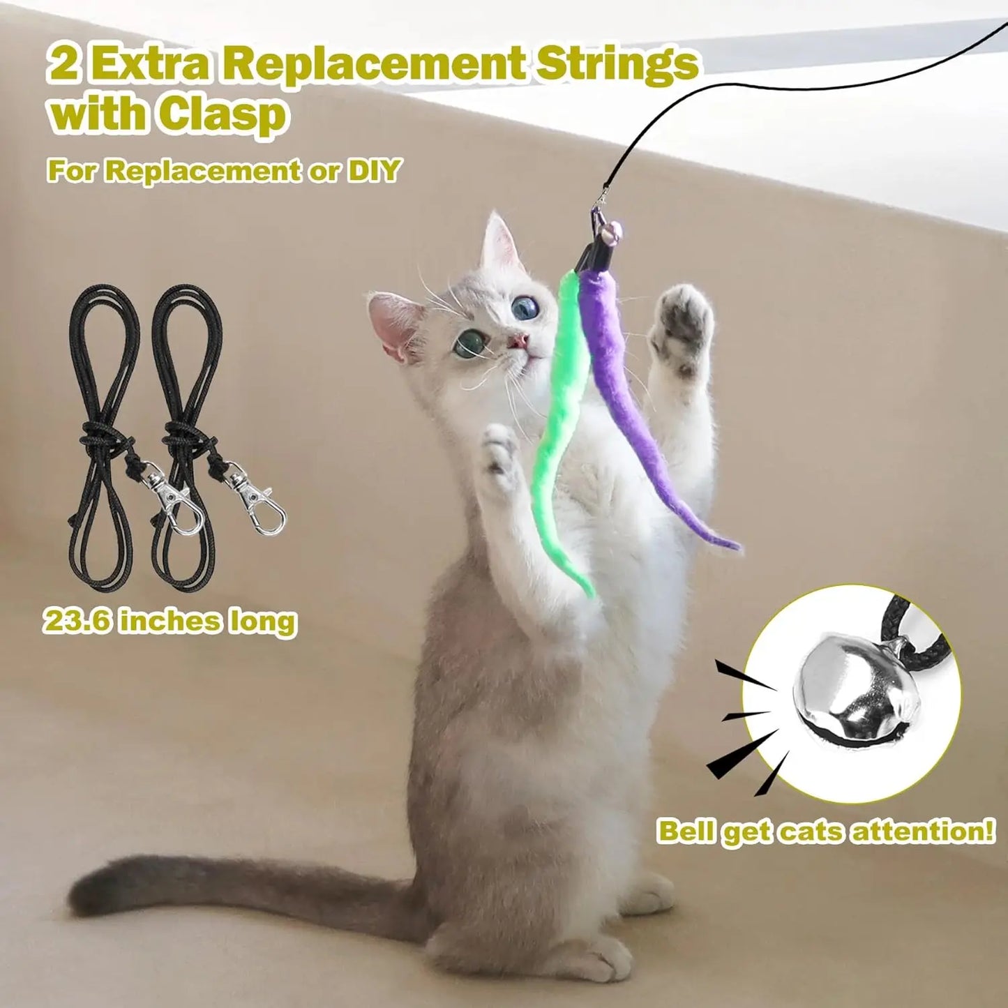Interactive Wand Cat Toy Set With Feather Refills Pack