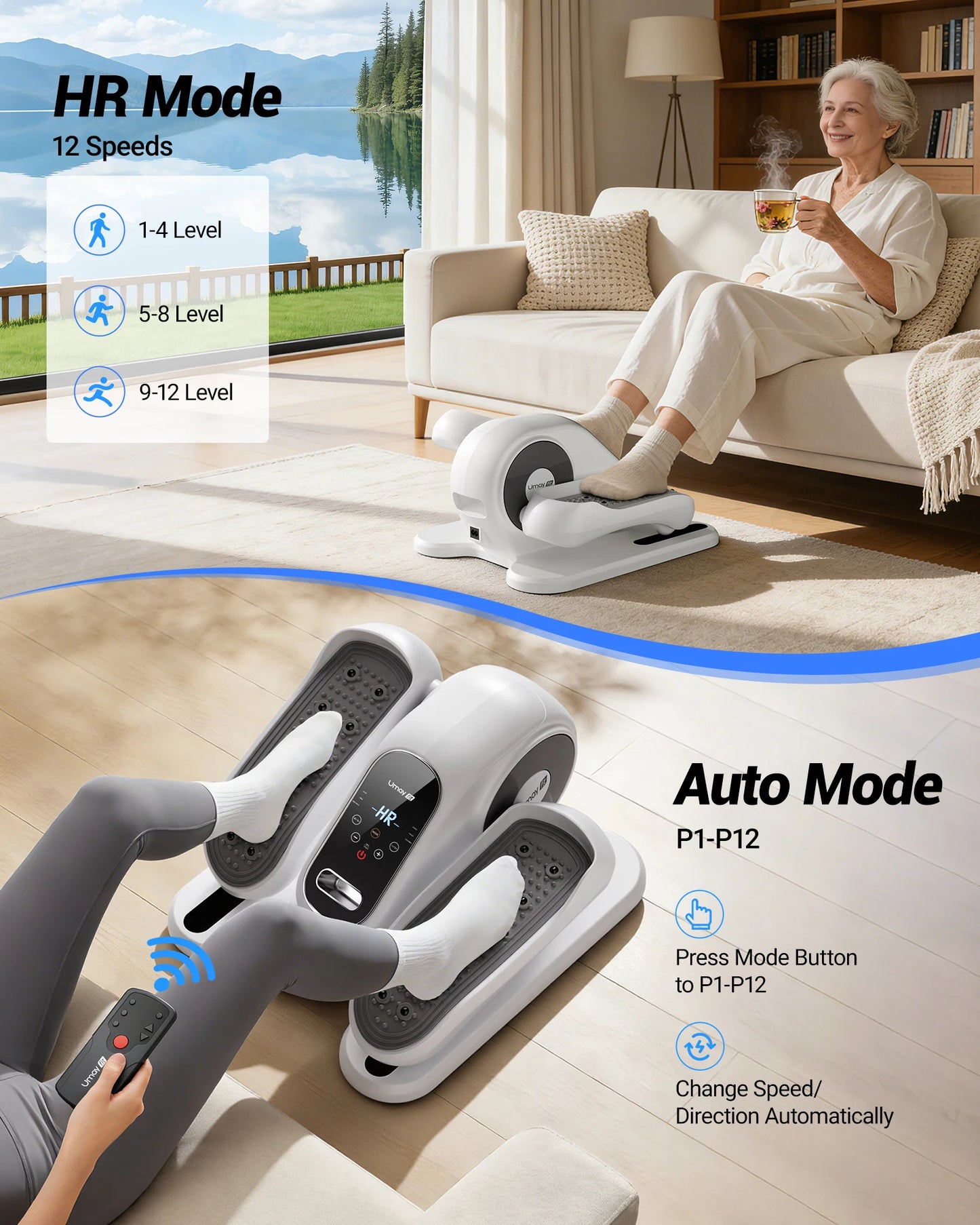 UMAY Compact Under-Desk Elliptical With 12 Speeds And Remote Control