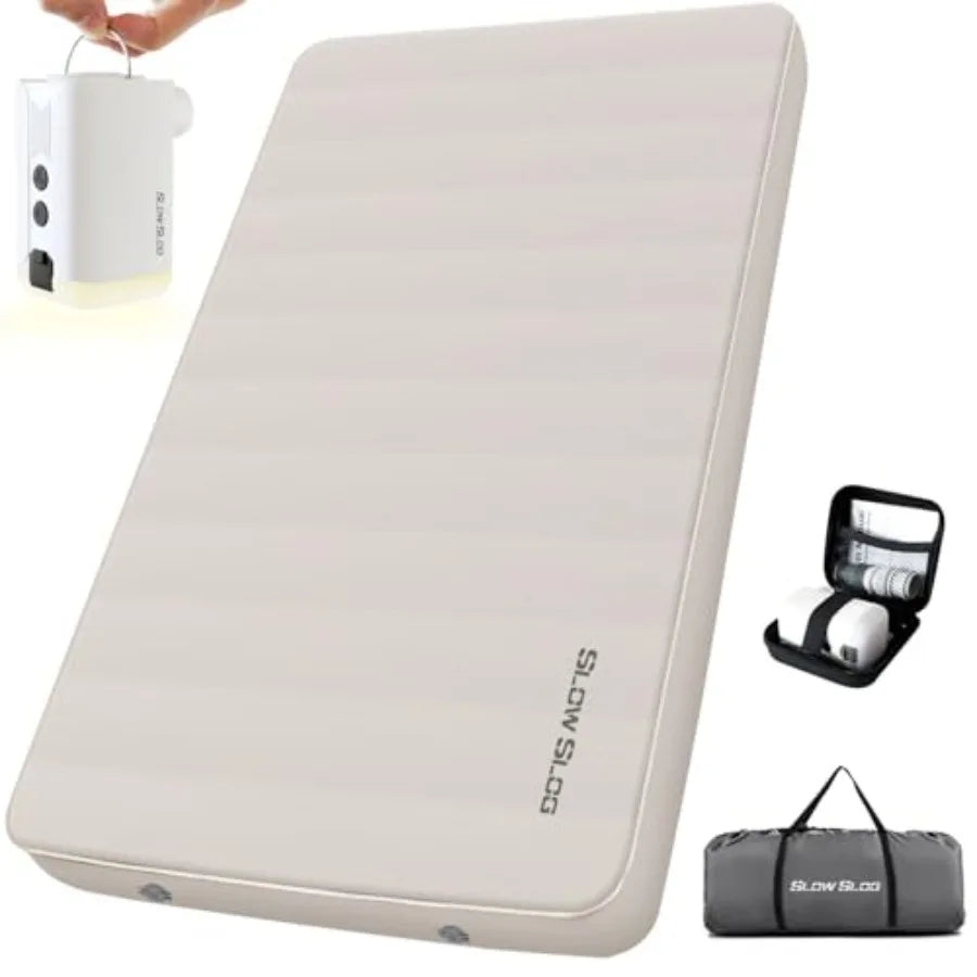 Self-Inflating Sleeping Pad with Portable Electric Air Pump 4in Double Foam Camping Mattress 2 Person for Tent Cot Car Travel F