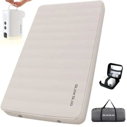 Self-Inflating Sleeping Pad with Portable Electric Air Pump 4in Double Foam Camping Mattress 2 Person for Tent Cot Car Travel F