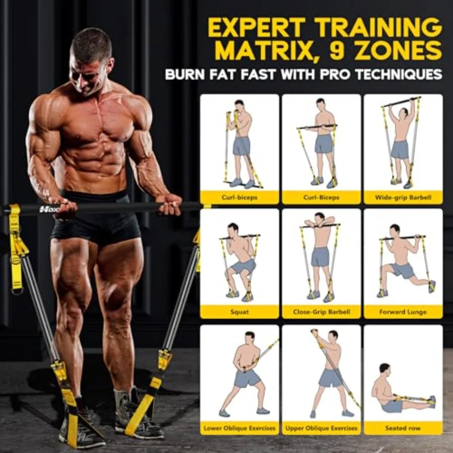 Portable Pilates Bar Kit With Resistance Bands For Home Workouts