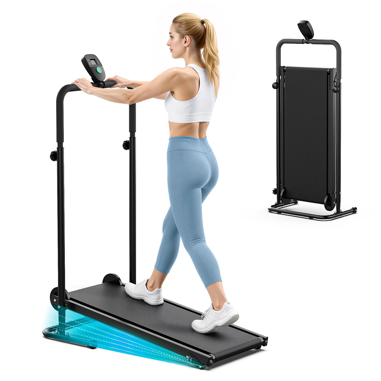 AKLUER Non Motorized Foldable Treadmill With Dual Flywheels