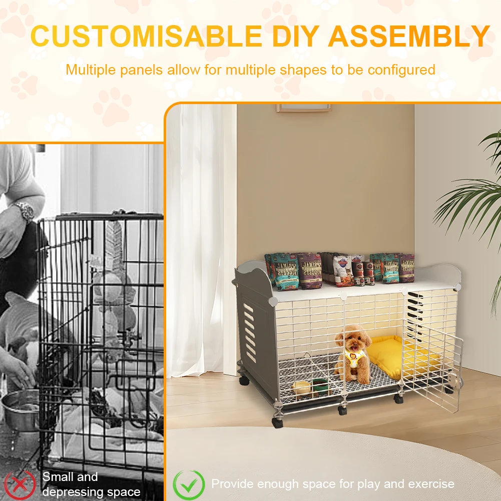 Dog Kennel with Wheels & Tray Dog Cage Crate Indoor Dog House Wired Cage Crate Dog Kennels for Small/Medium/Large Dog