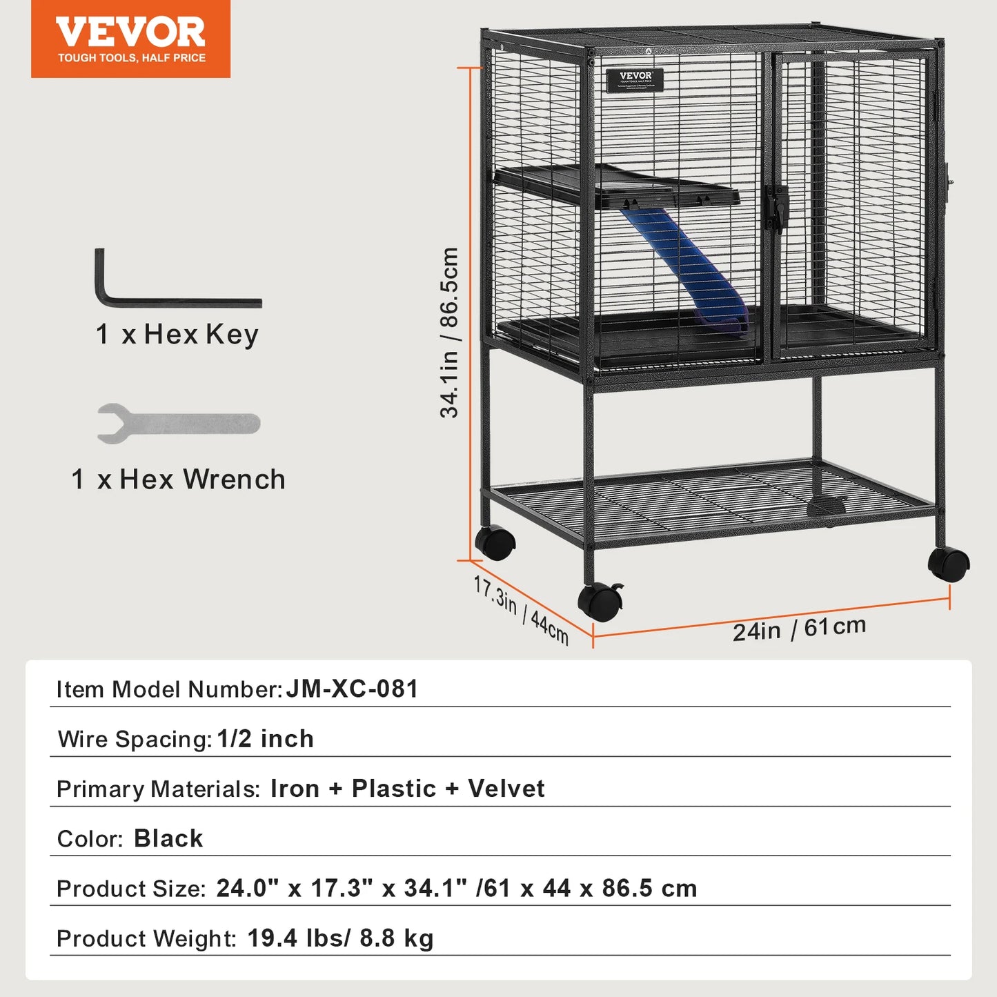 SucceBuy Ferret Cage 4-Tier Rolling Metal Cage for Small Animals