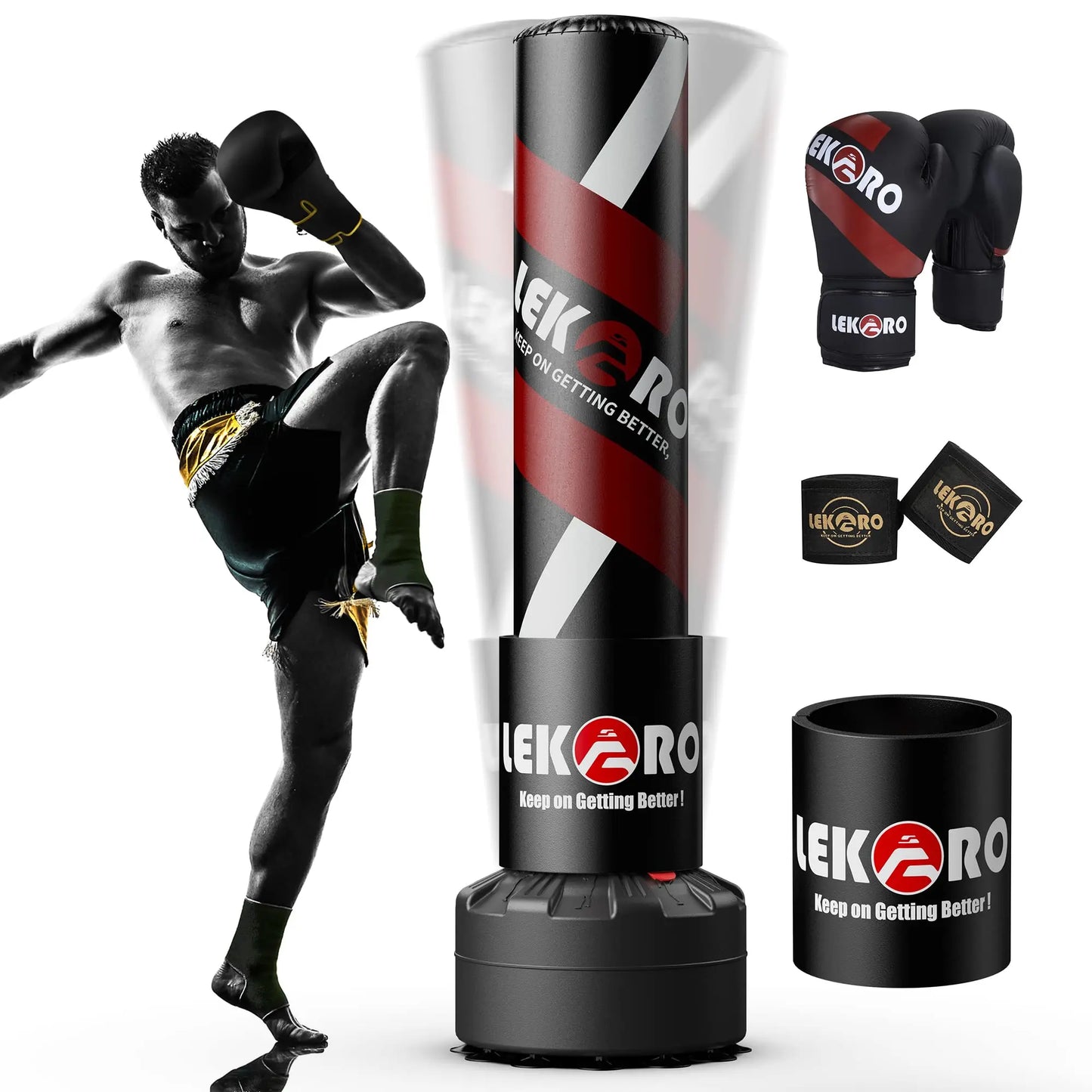 LEKARO Standing Boxing Post With Gloves Sandbag Training