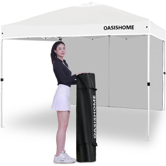 10x10 Pop Up Canopy Tent with Side Wall, Instant Portable Gazebo for Outdoor Beach Patio Wedding & Commercial Events, White