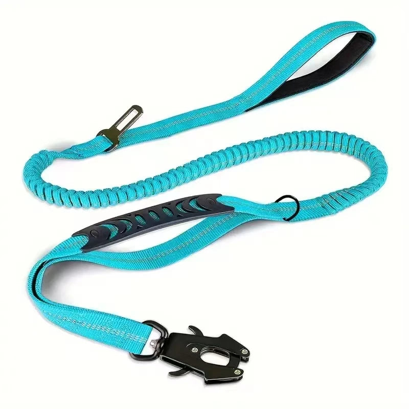 Reflective Shock Absorbing Tactical Bungee Dog Leash With Car Seatbelt