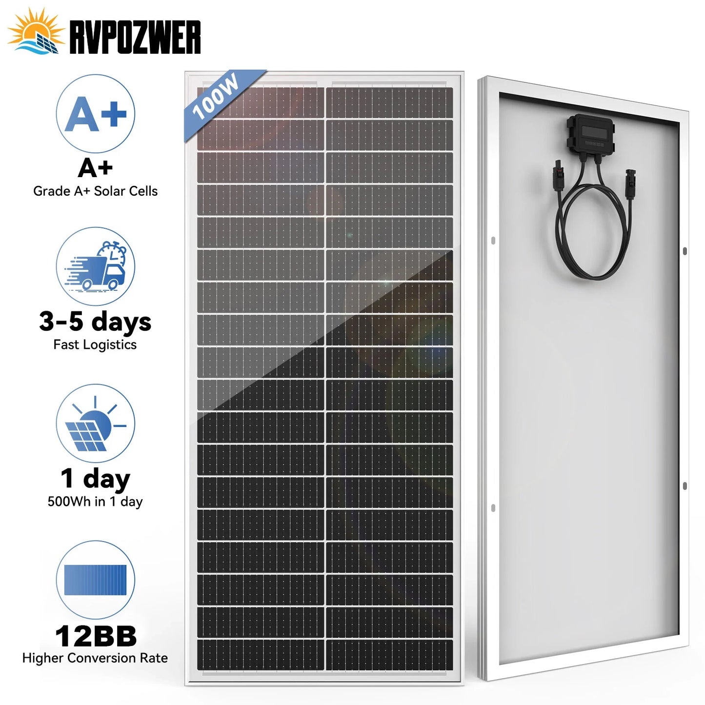 RVPOZWER 100W 12V Monocrystalline Solar Panel For RVs