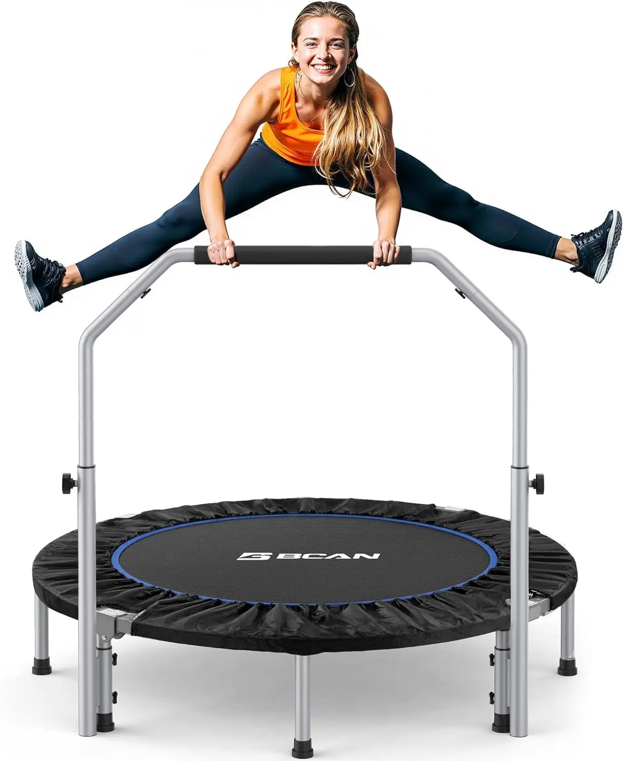 Foldable Mini Trampoline With Adjustable Foam Handle Rebounder For Adults