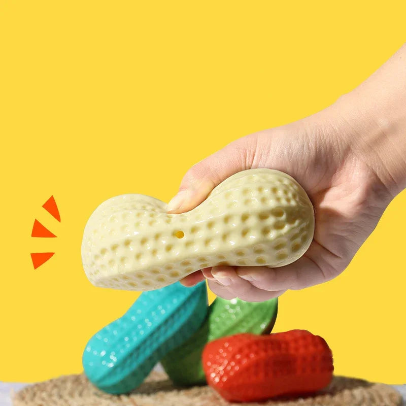 Pet Peanut Squeak Chew Toy For Dogs Interactive Rubber Toy