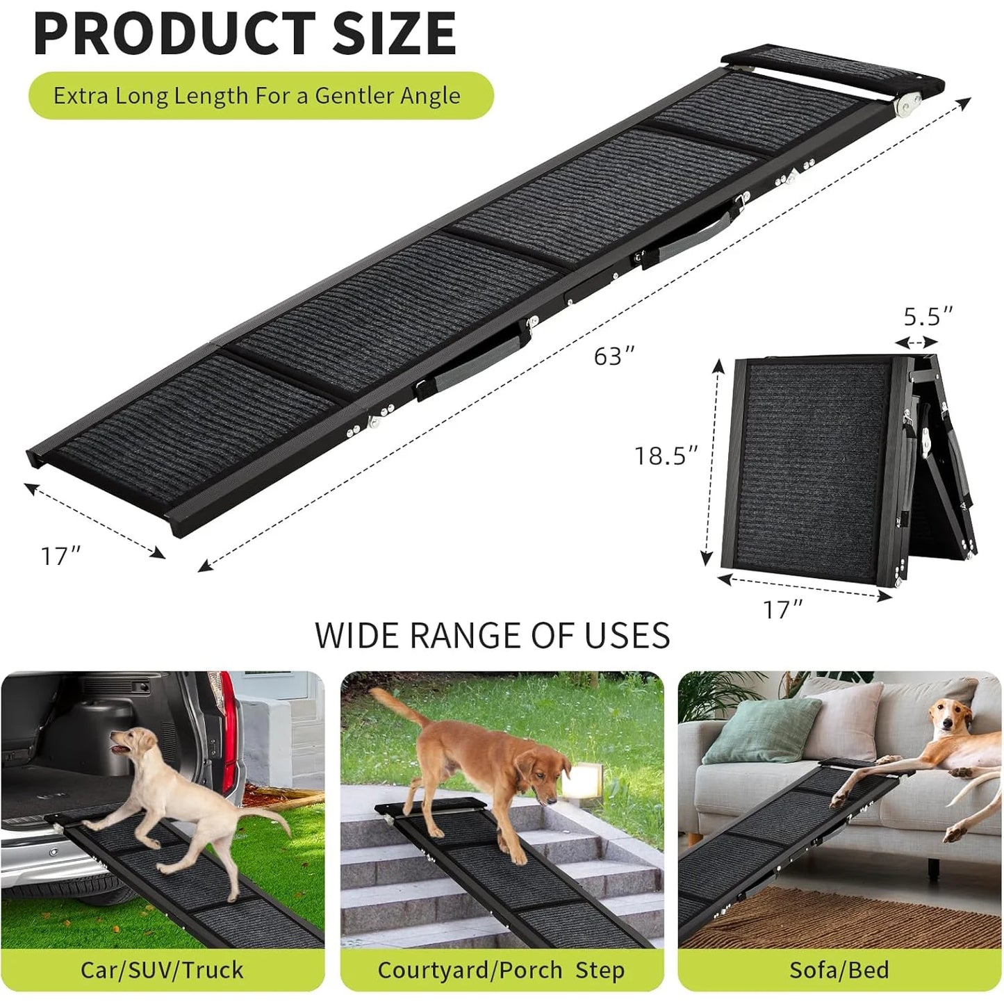 HiMISS Upgraded Car Dog Ramp With Non-Slip Surface