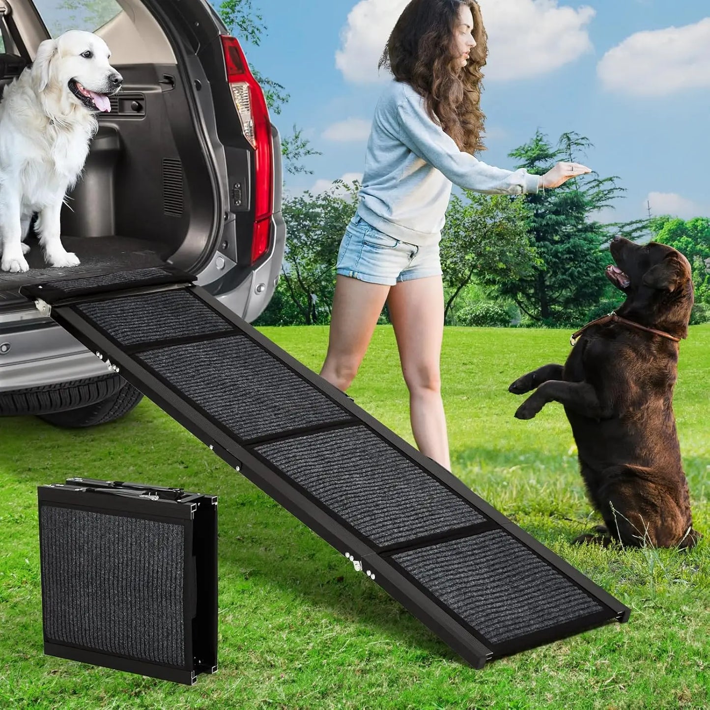 HiMISS Upgraded Car Dog Ramp With Non-Slip Surface