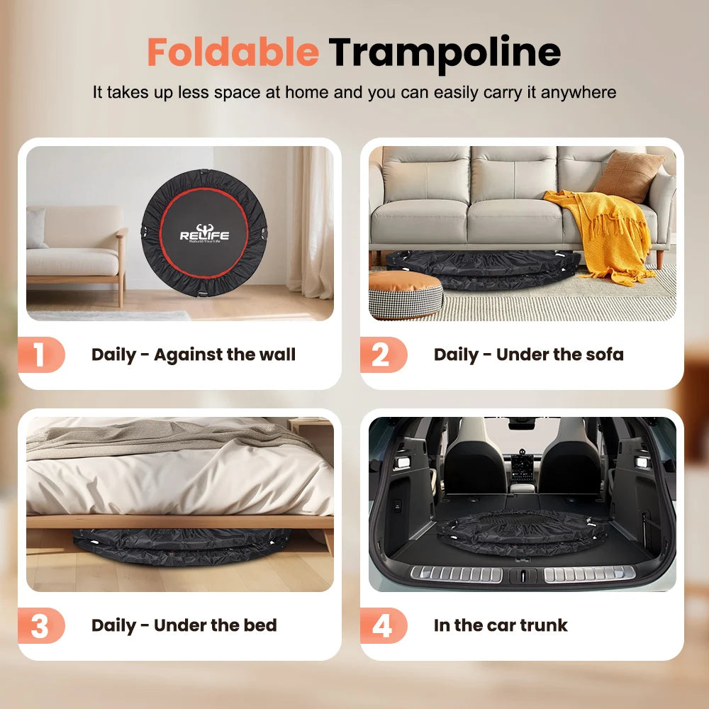 Relife Foldable Mini Trampoline For Home Fitness Adjustable Handle