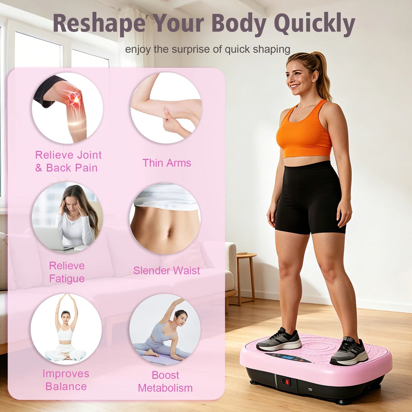 Portable Vibration Plate Exercise Machine With Bluetooth Bands And Straps