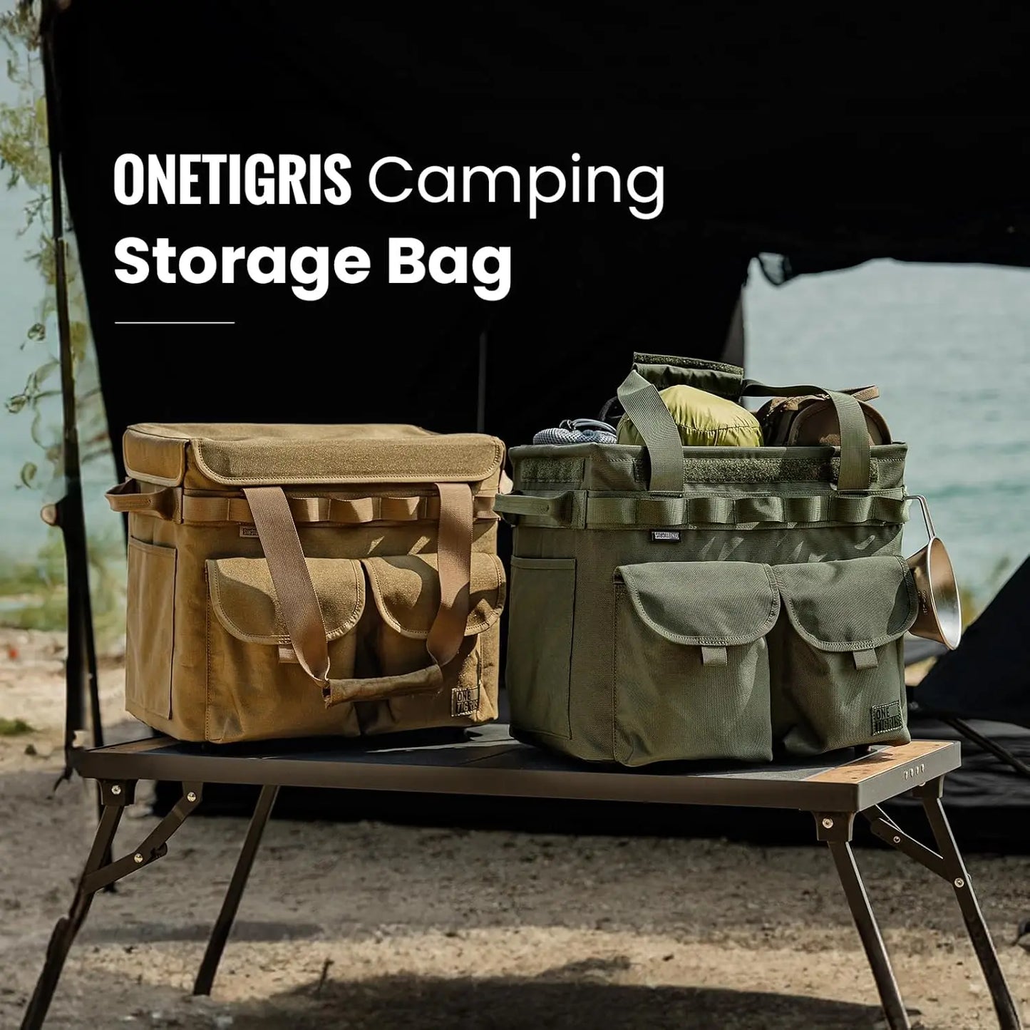 Camping Storage Tote Bag With Lid Collapsible Organizer