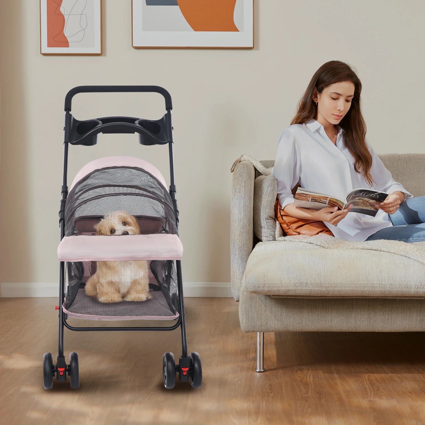 Foldable Pet Cart With 40lb Load And 360 Degree Front Wheels
