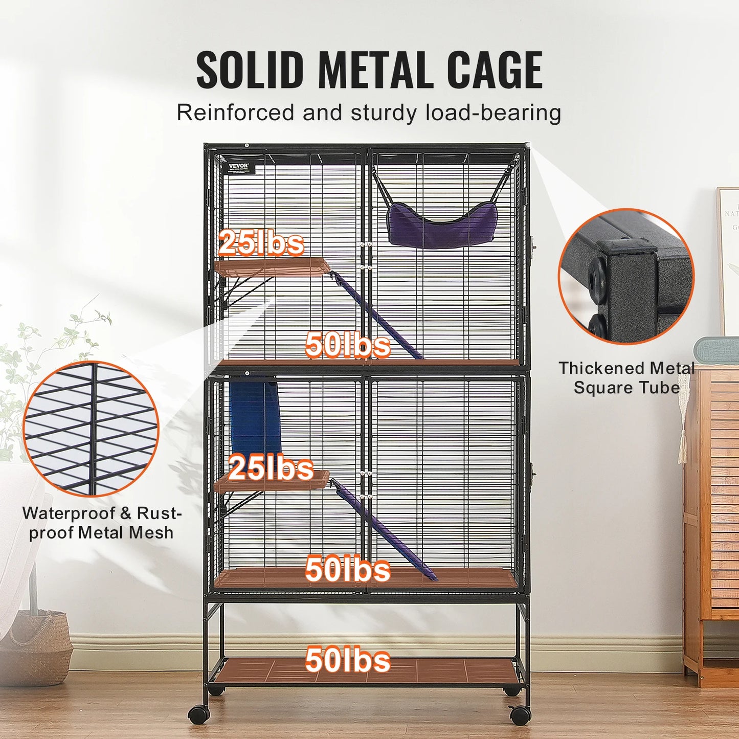 SucceBuy Ferret Cage 4-Tier Rolling Metal Cage for Small Animals