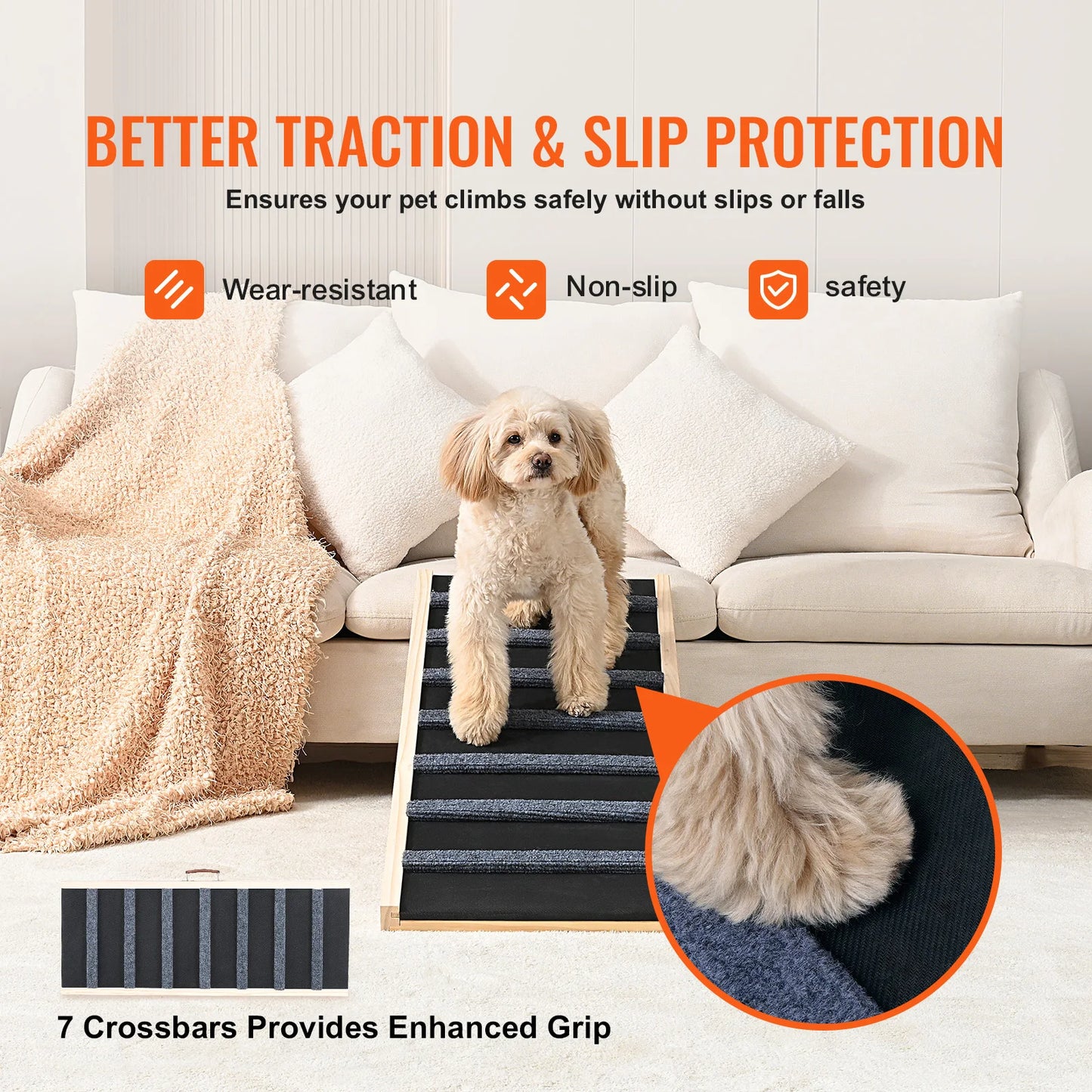 SucceBuy Folding Dog Ramp Adjustable Height Anti Slip Wooden Pet Ramp