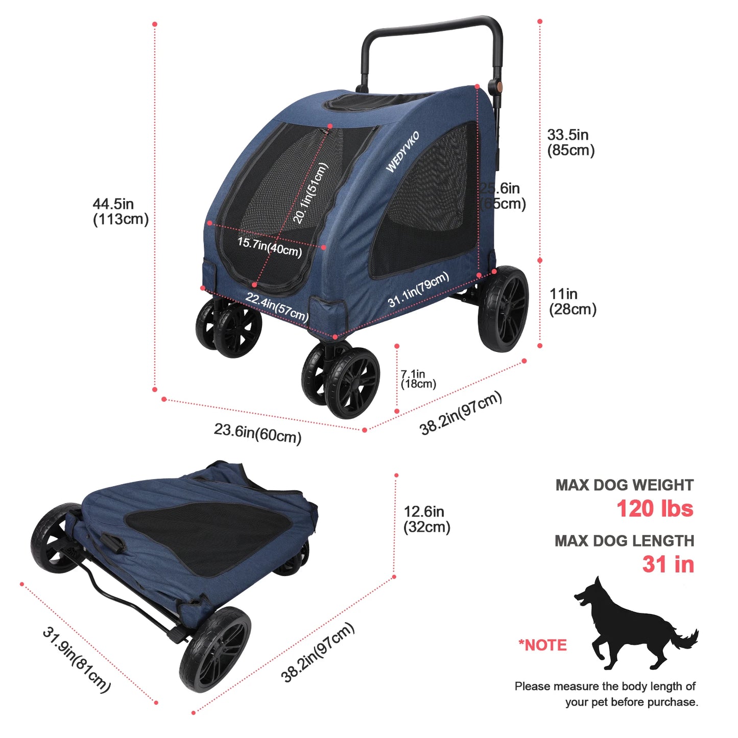 Heavy Duty Dog Stroller Foldable Wagon With Front Doors