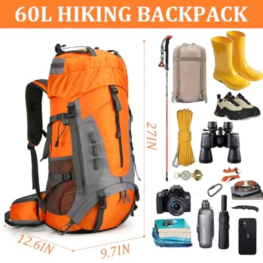 Hiking Backpack With Rain Cover Waterproof Camping For Men Women