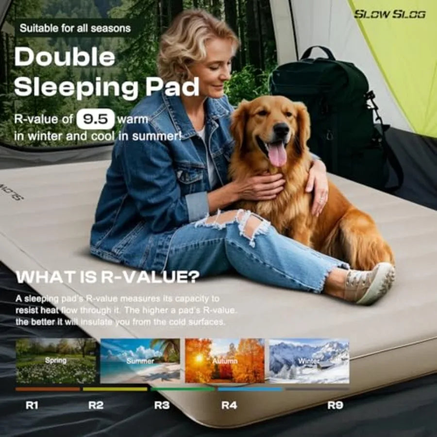 Self-Inflating Sleeping Pad with Portable Electric Air Pump 4in Double Foam Camping Mattress 2 Person for Tent Cot Car Travel F