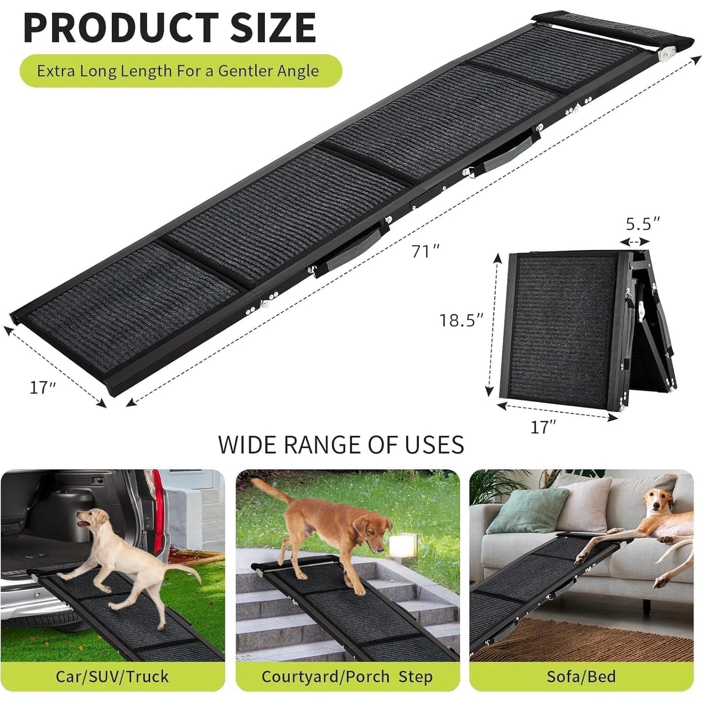 HiMISS Upgraded Car Dog Ramp With Non-Slip Surface