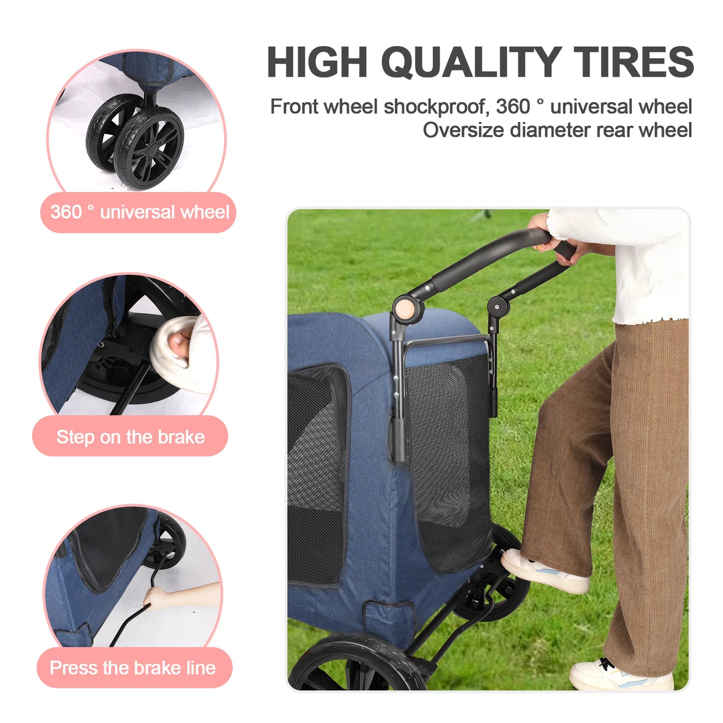 Heavy Duty Dog Stroller Foldable Wagon With Front Doors
