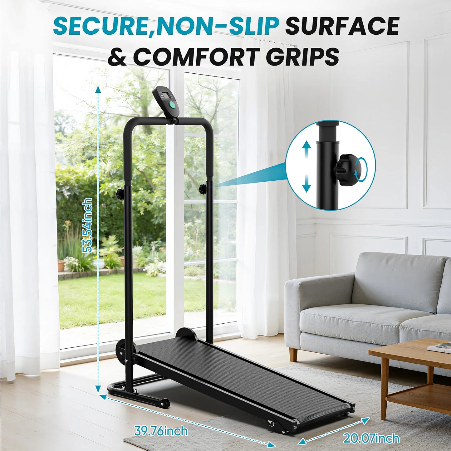 AKLUER Non Motorized Foldable Treadmill With Dual Flywheels