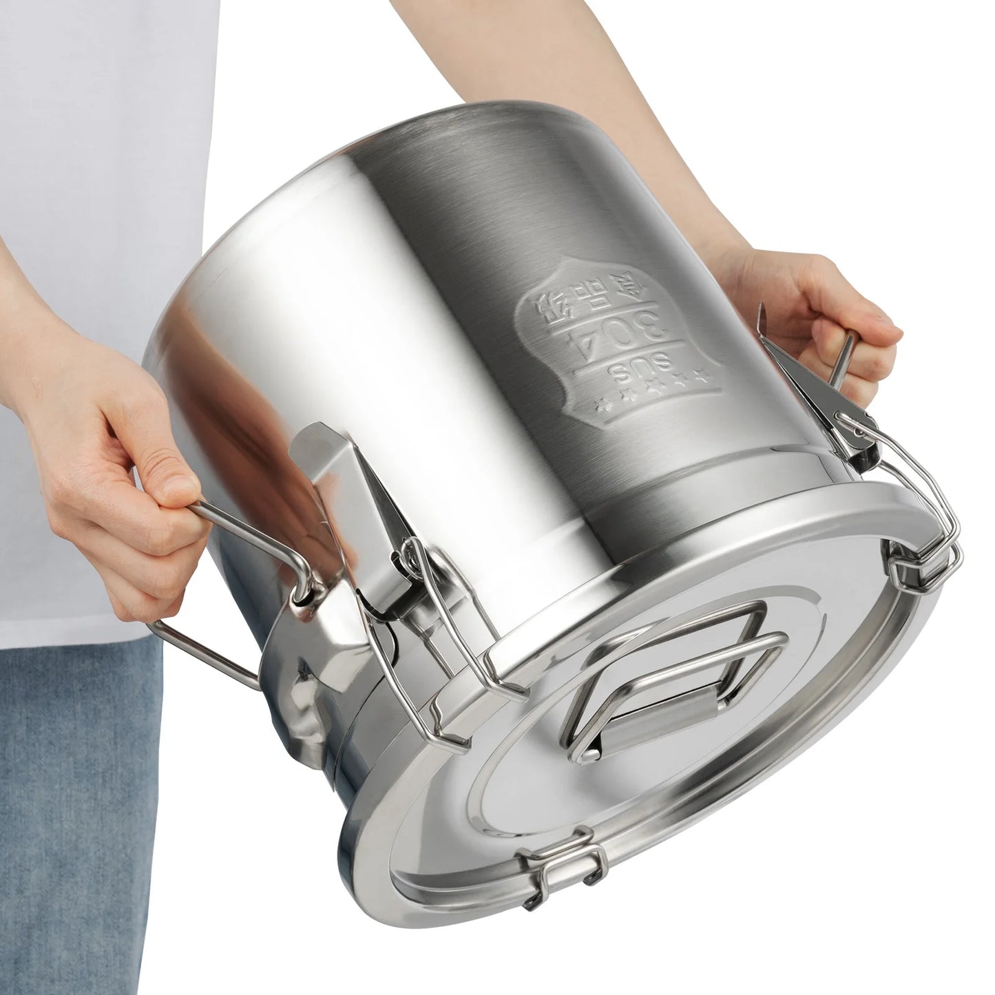 Bymaocar 12L 304 Stainless Steel Cereal Container Metal Kitchen Rice Oil Storage Bucket Airtight Durable, Corrosion Resistant