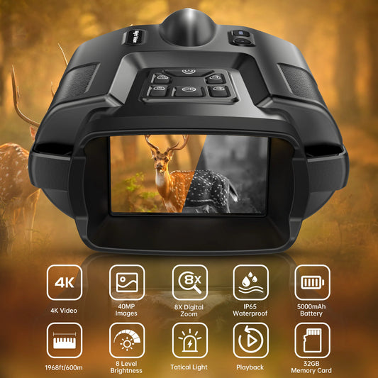 HD Night Vision Binoculars with 8X Digital Zoom,5000mAh Rechargeable 64GB to Save Photos and Videos for Outdoor Camping